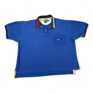 Vintage Chaps Ralph Lauren Golf Polo Shirt Adult LARGE Blue Spell Out 90s Pocket